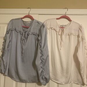 Two LOFT blouses. Size large, one gray, one cream. Worn once.